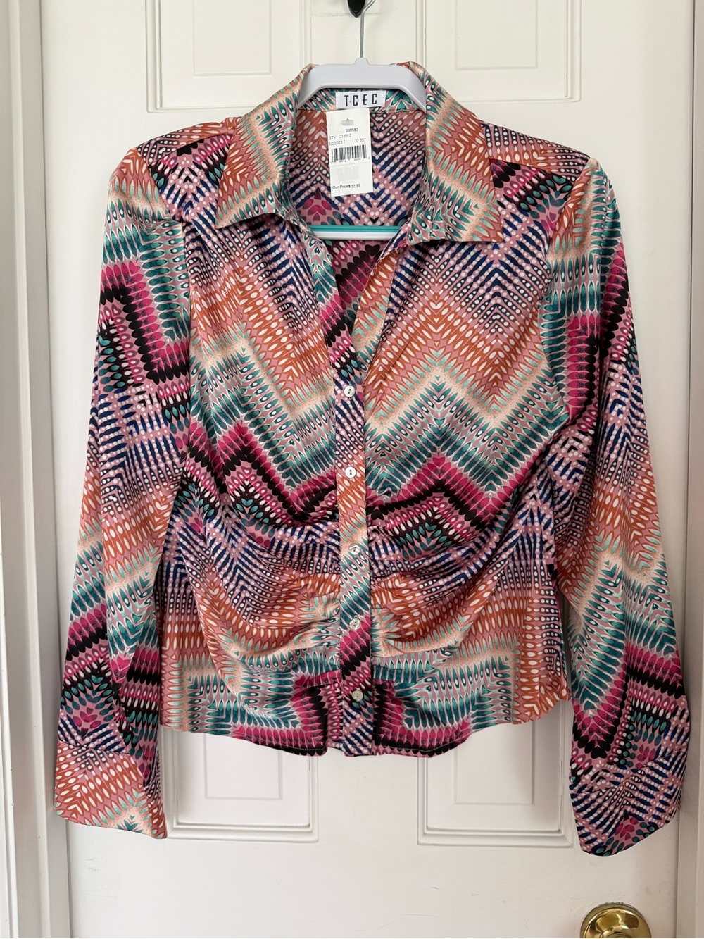 TCEC Multicolor Chevron Print Button-Up Blouse
